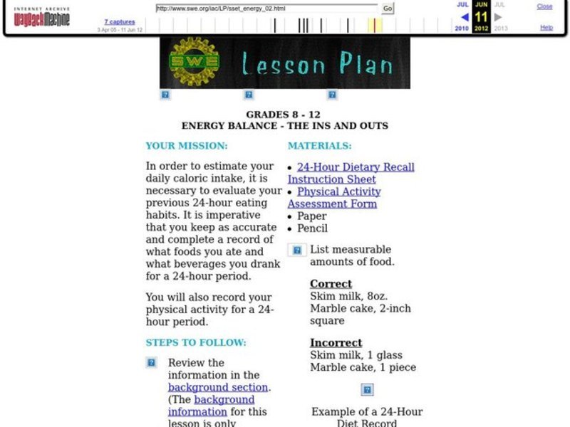 Energy Balance: The Ins and Outs Lesson Plan