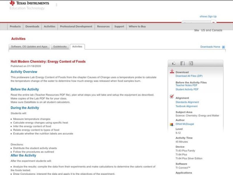 Energy Content of Foods Lesson Plan