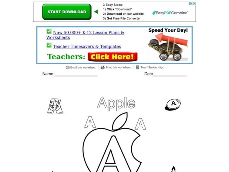 A is for Apple Worksheet