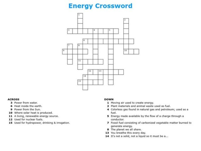 Energy Crossword Worksheet