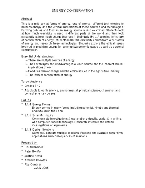 Energy Conservation Lesson Plan