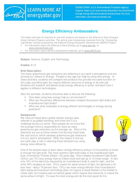 Energy Efficiency Ambassadors Lesson Plan