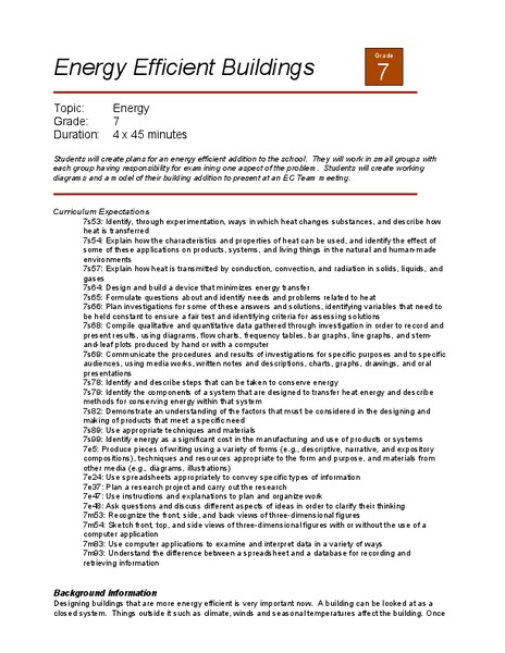 Energy Efficient Buildings Lesson Plan