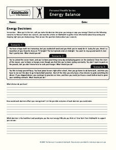 Handout: Energy Balance (Grades 3 to 5) Worksheet