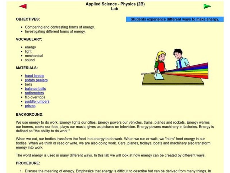 Energy Forms Lesson Plan