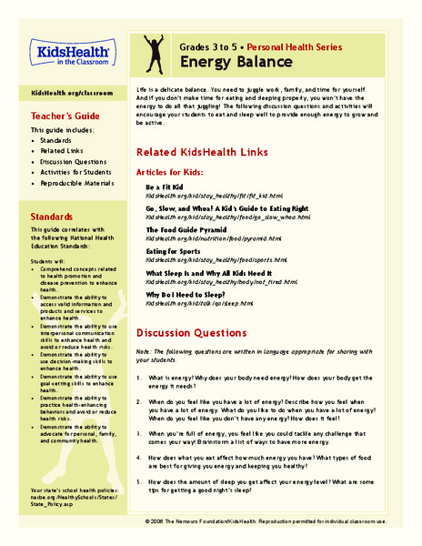 Energy Balance Lesson Plan