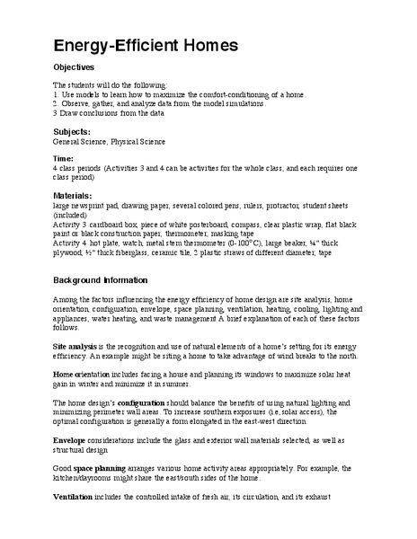 Energy Efficient Homes Lesson Plan