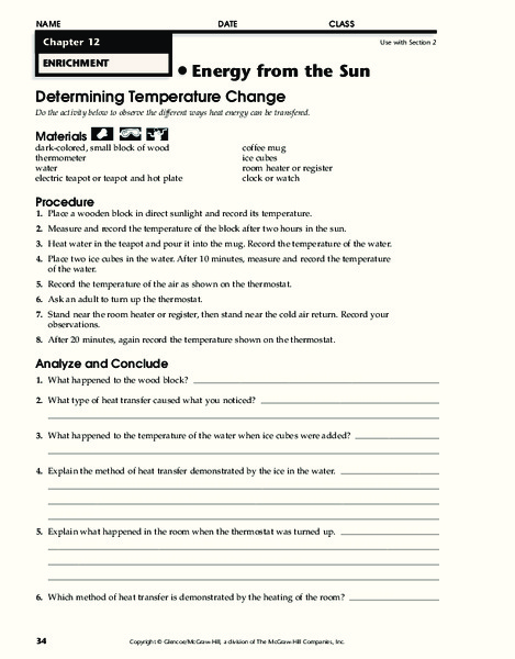 Energy from the Sun Worksheet