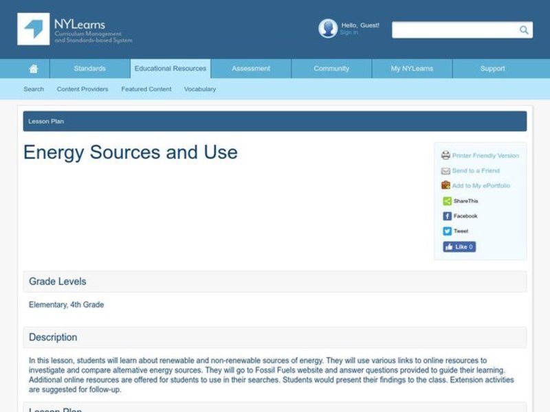 Energy Sources and Use Lesson Plan