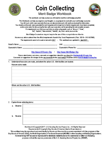 Coin Collecting Boy Scout Merit Badge Workbook Interactive