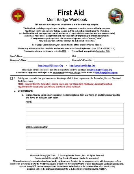 Boy Scout First Aid Merit Badge Workbook Interactive