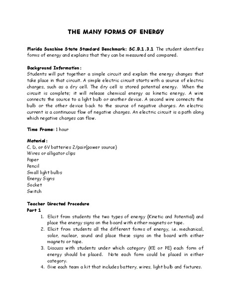 Energy Transformations Lesson Plan