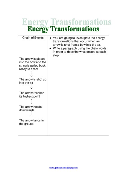 Energy Transformations Organizer