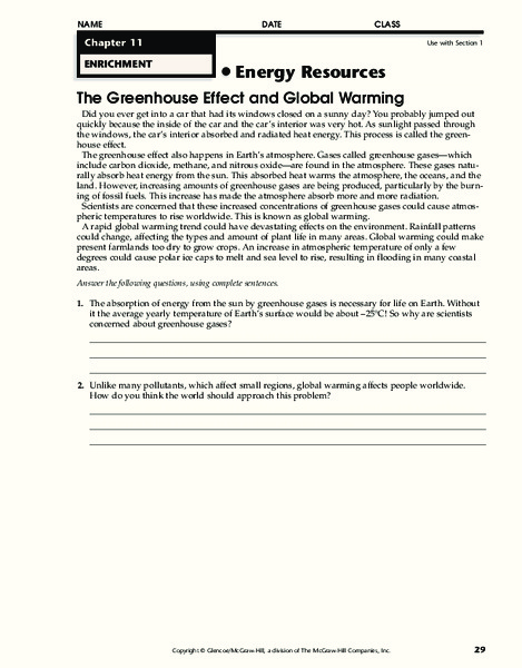 Energy Resources Worksheet