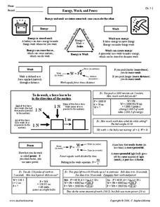 Energy, Work, and Power Worksheet