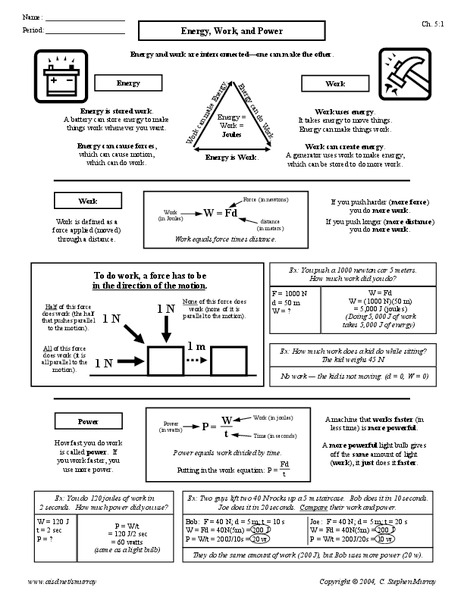 Energy, Work, and Power Worksheet
