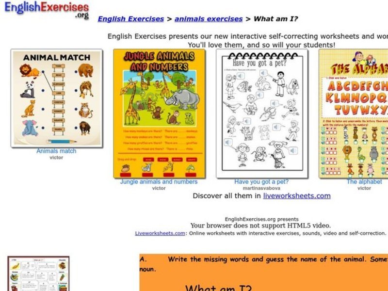 English Exercises: Animals Interactive
