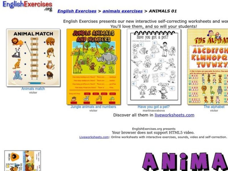 English Exercises: Animals Interactive