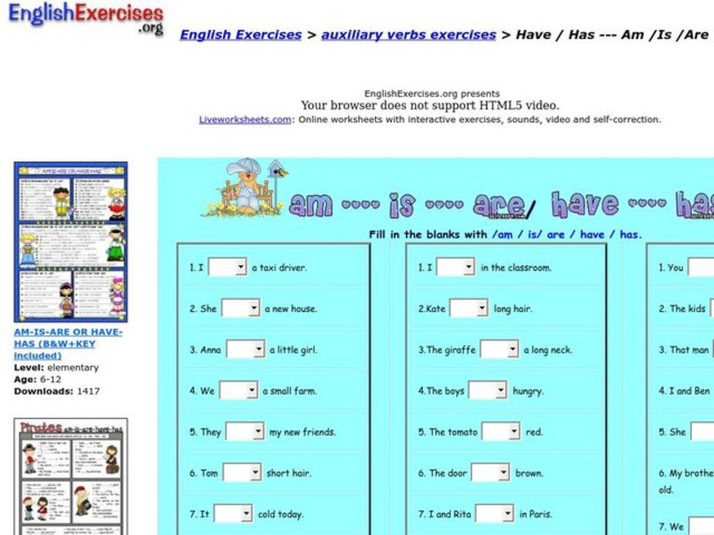 English Exercises: Auxiliary Verbs Interactive