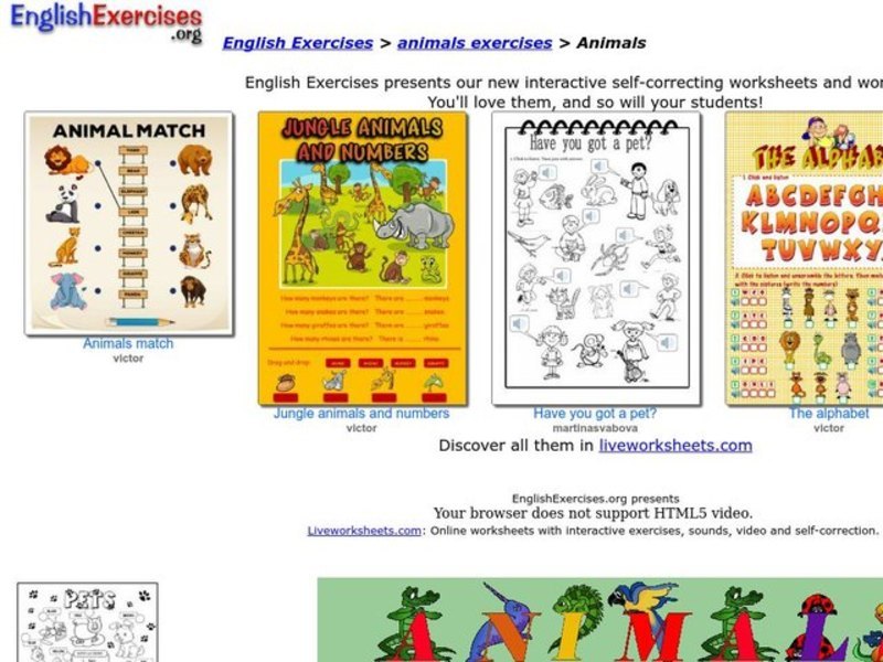 English Exercises: Animals Interactive