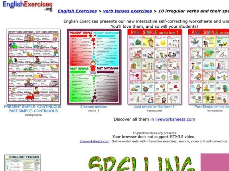 English Exercises: Irregular Verbs Interactive