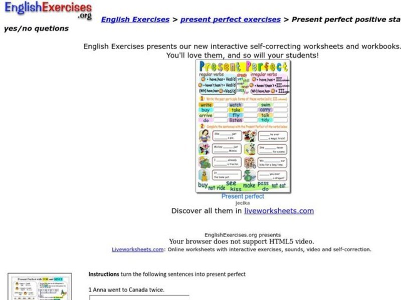English Exercises: Present Perfect Exercises Interactive