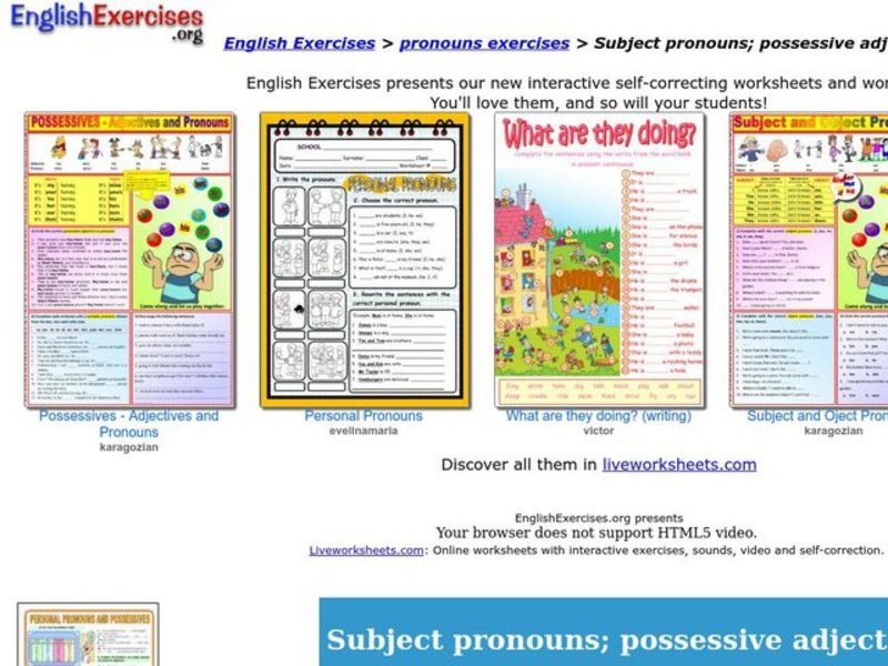 English Exercises: Pronouns Interactive