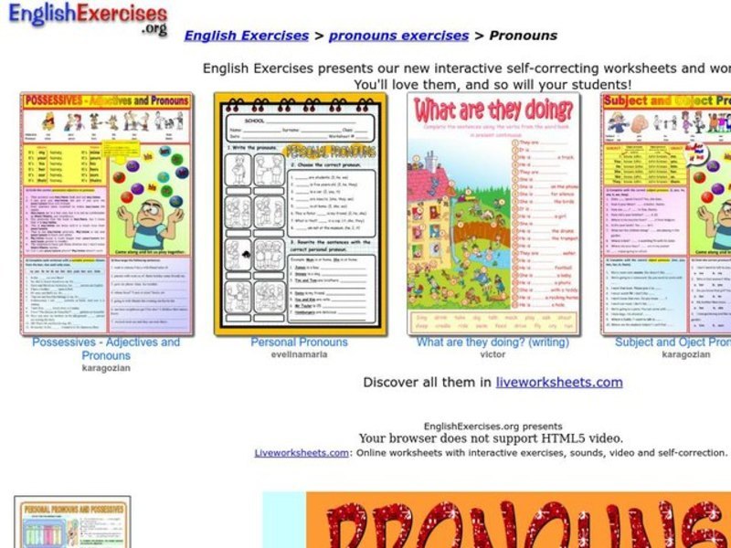 English Exercises: Pronouns Interactive