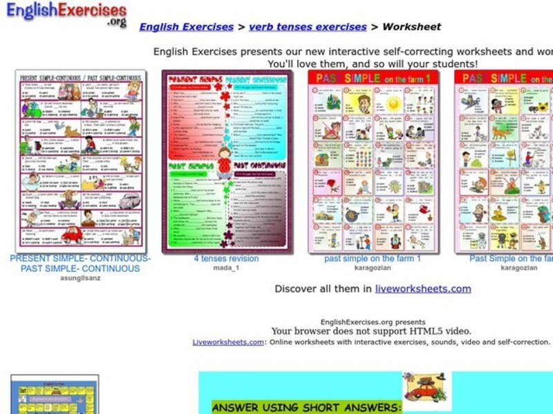 English Exercises: Verb Tenses Exercises Interactive