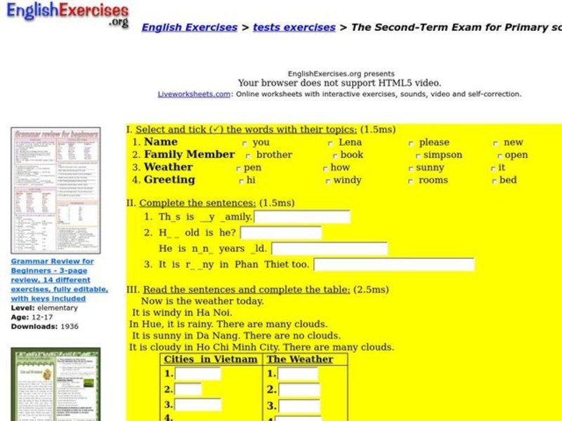 English Exercises: Test Exercises Interactive