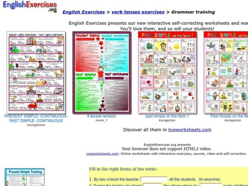 English Exercises: Verb Tenses Exercises Interactive