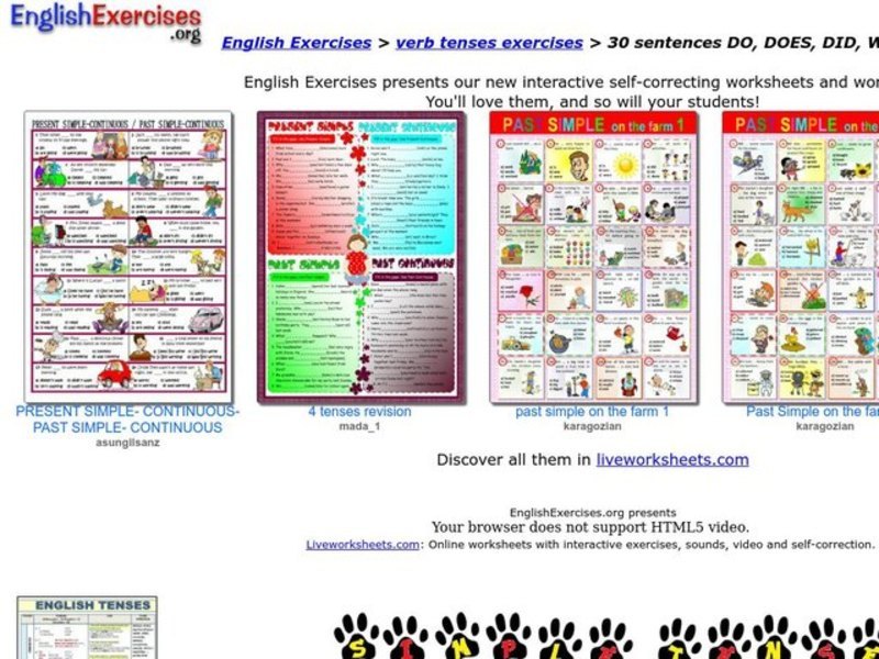 English Exercises: Verb Tenses Exercises Interactive