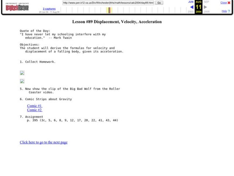 Displacement, Velocity, Acceleration Lesson Plan