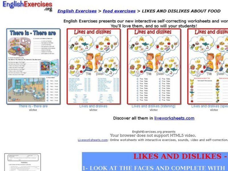Likes and Dislikes - food Interactive