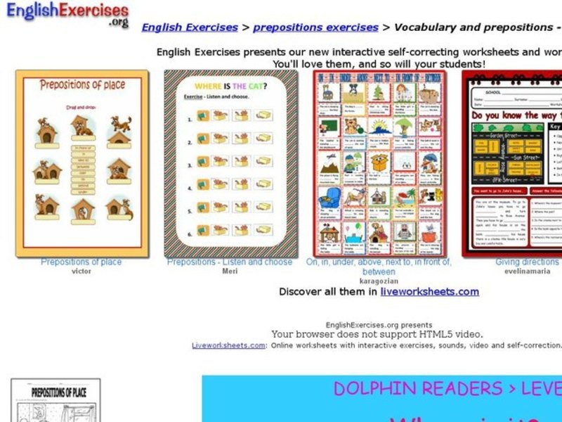 English Exercises: Prepositions Exercises - Level One Interactive