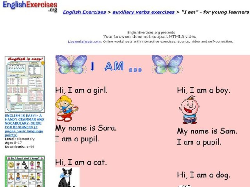 "I am" for young learners Interactive