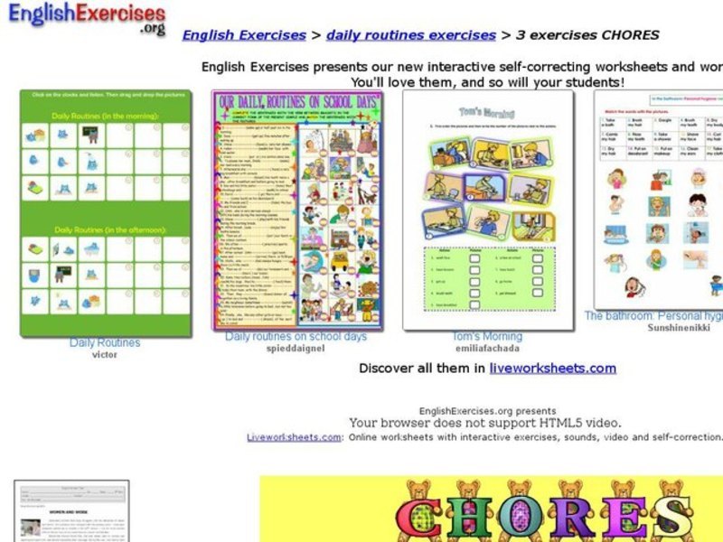 ESL Vocabulary-Chores Interactive