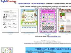 ESL Vocabulary: School Subject and Objects Interactive