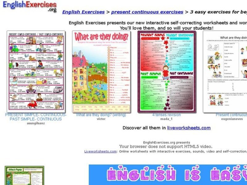 English Exercises:  Present Continuous For Beginners Interactive