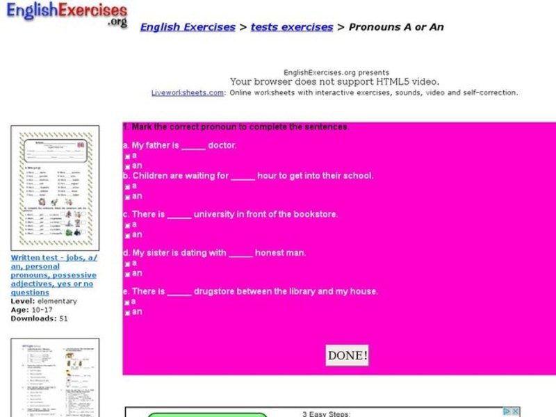 Pronouns A or An Interactive