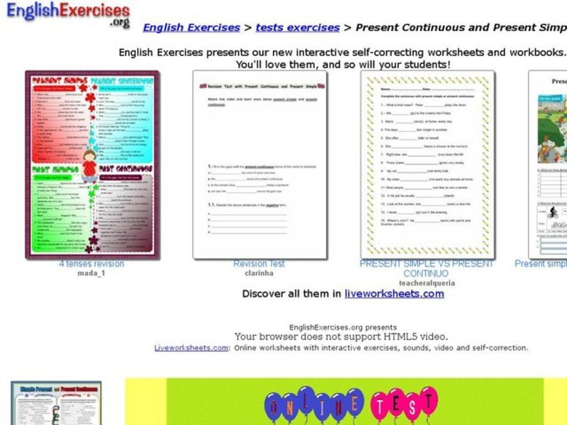 Present Continuous and Present Simple Tense - Online Test Interactive
