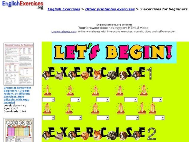 Let's Begin English Exercises 1-3 Interactive