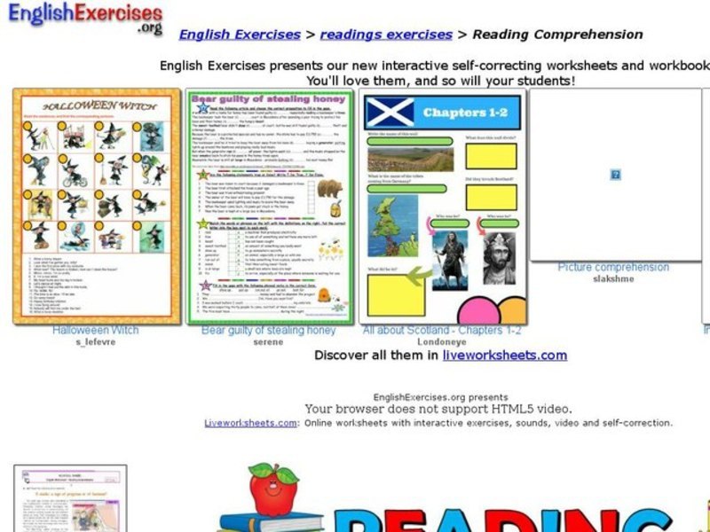 English Exercises:  Reading Comprehension Interactive