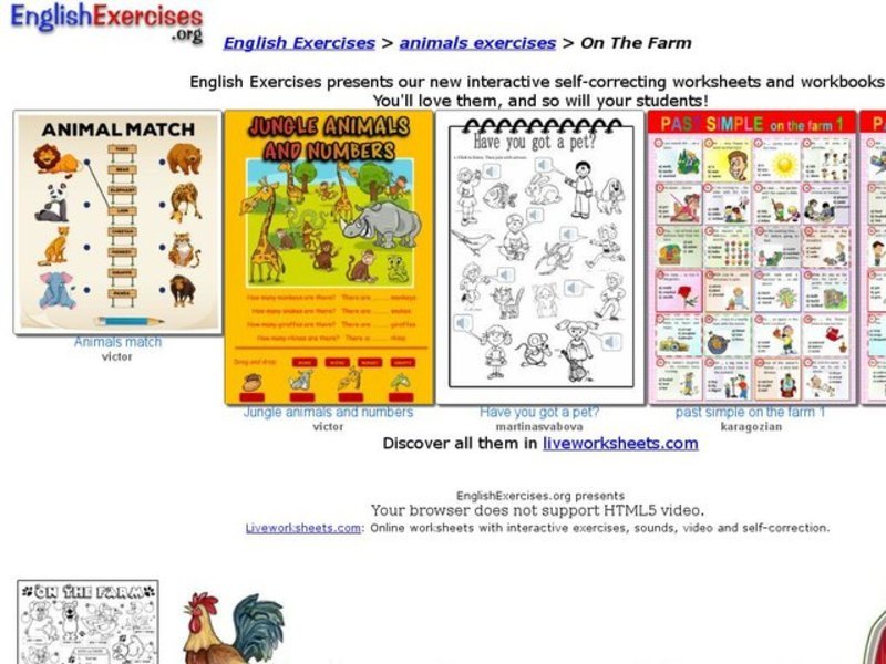 English Exercises - Animal Exercises - On The Farm Interactive