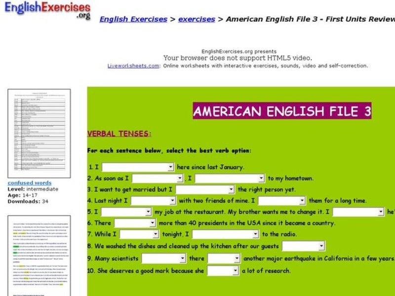 English Exercises:  American English File 3 Interactive