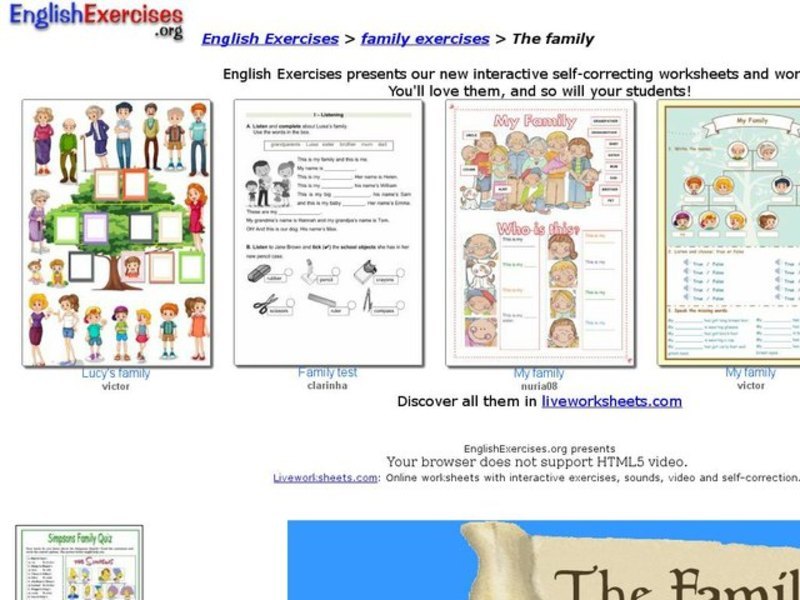 English Exercises: The Family Interactive