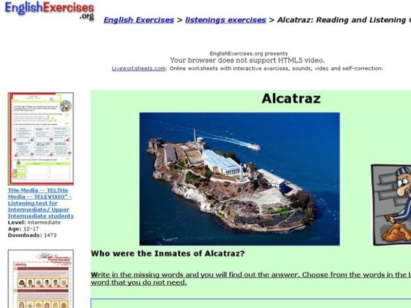 Alcatraz: Reading and Listening Comprehension Interactive