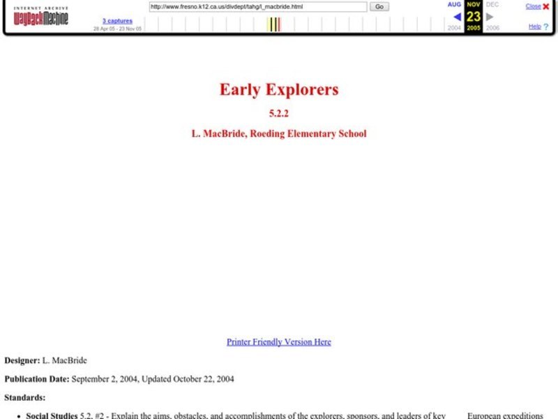 Early Explorers Lesson Plan