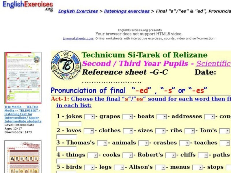 Final s, es, and ed Pronunciation Interactive