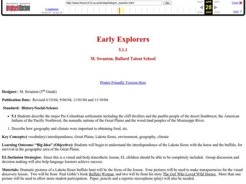 Early Explorers Lesson Plan